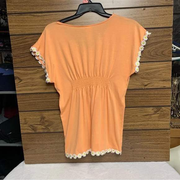 Hobie size 14 swimsuit coverup orange with yellow daisies with ruching at waist - Picture 3 of 8